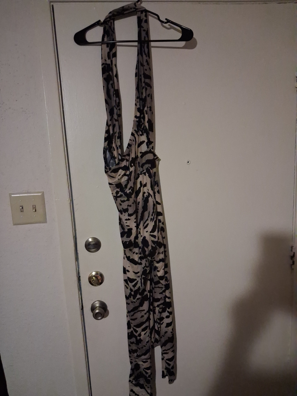 Women's Print Halter Jumpsuit in Beige and Black Size L